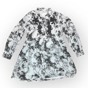 Anthropologie Lavinia Floral Embroidered Shirt Dress Gray Ombre Button Up Sz 10